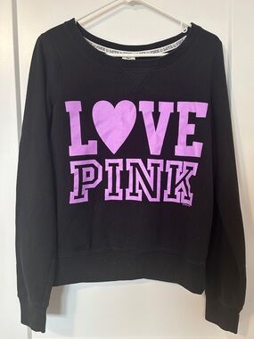 Victorias Secret PINK Black Purple Logo Crewneck Sweatshirt Size Medium